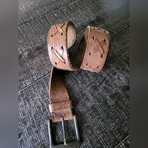 Vintage Y2K Brown Leather X Stitch Belt Sz 32 Unisex